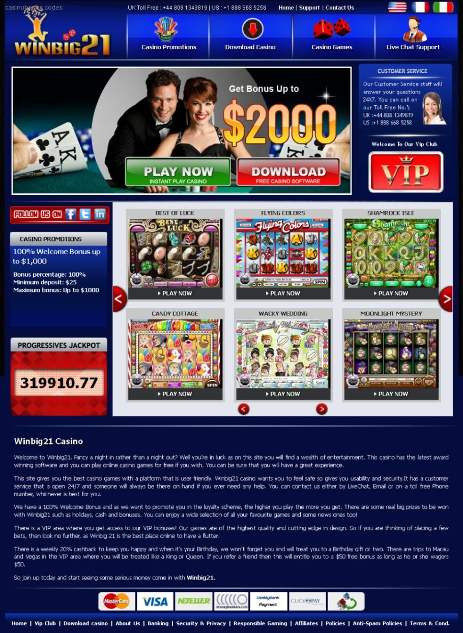 Winbig21 Casino Bonus Codes